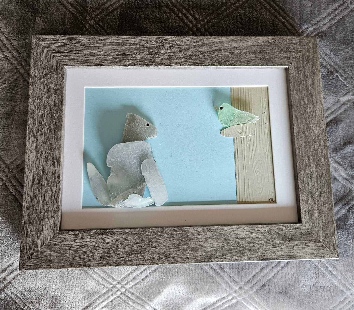 Sea Glass Cat and Bird
