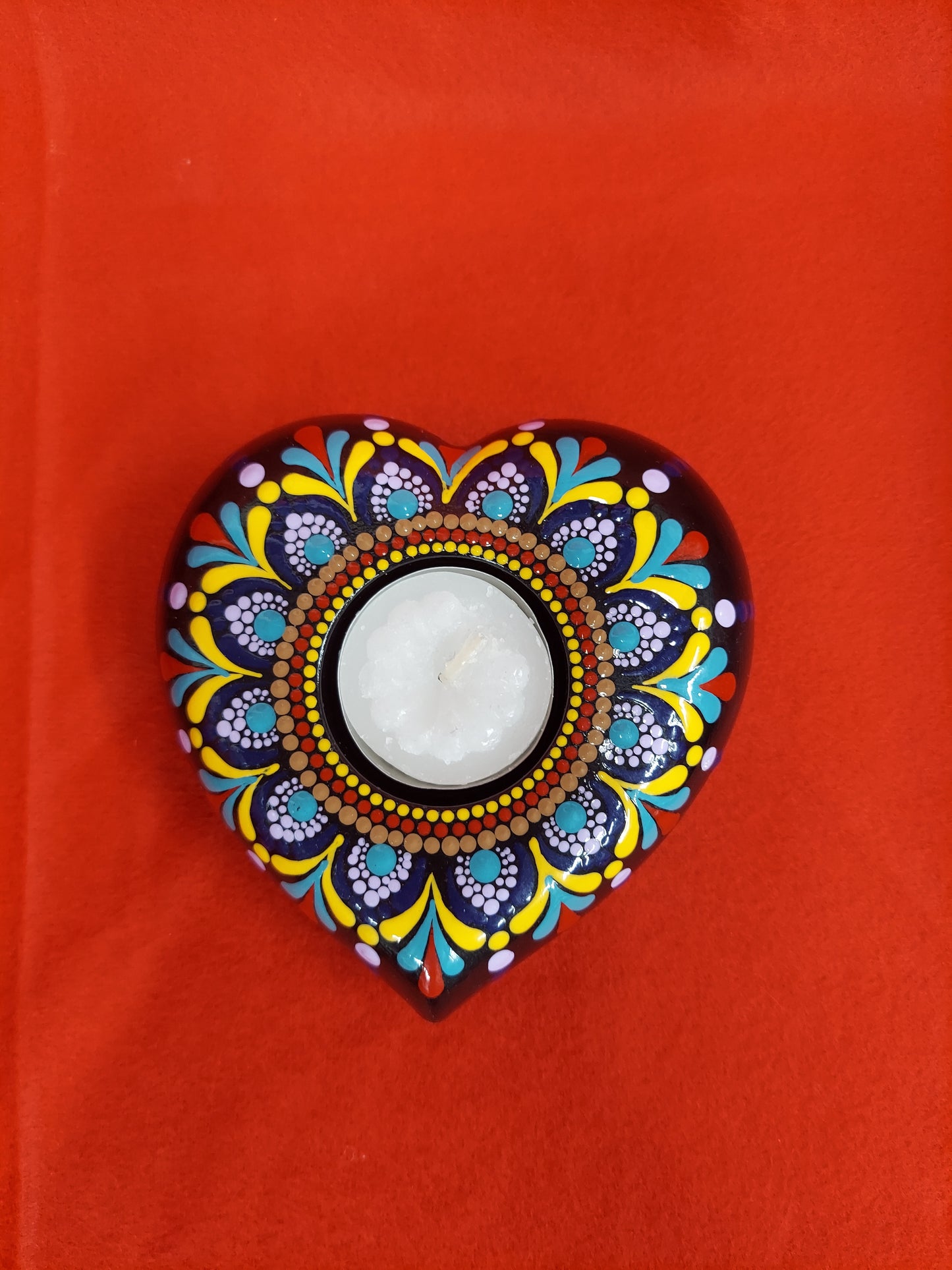 Mandala handcast Heart tealight holder