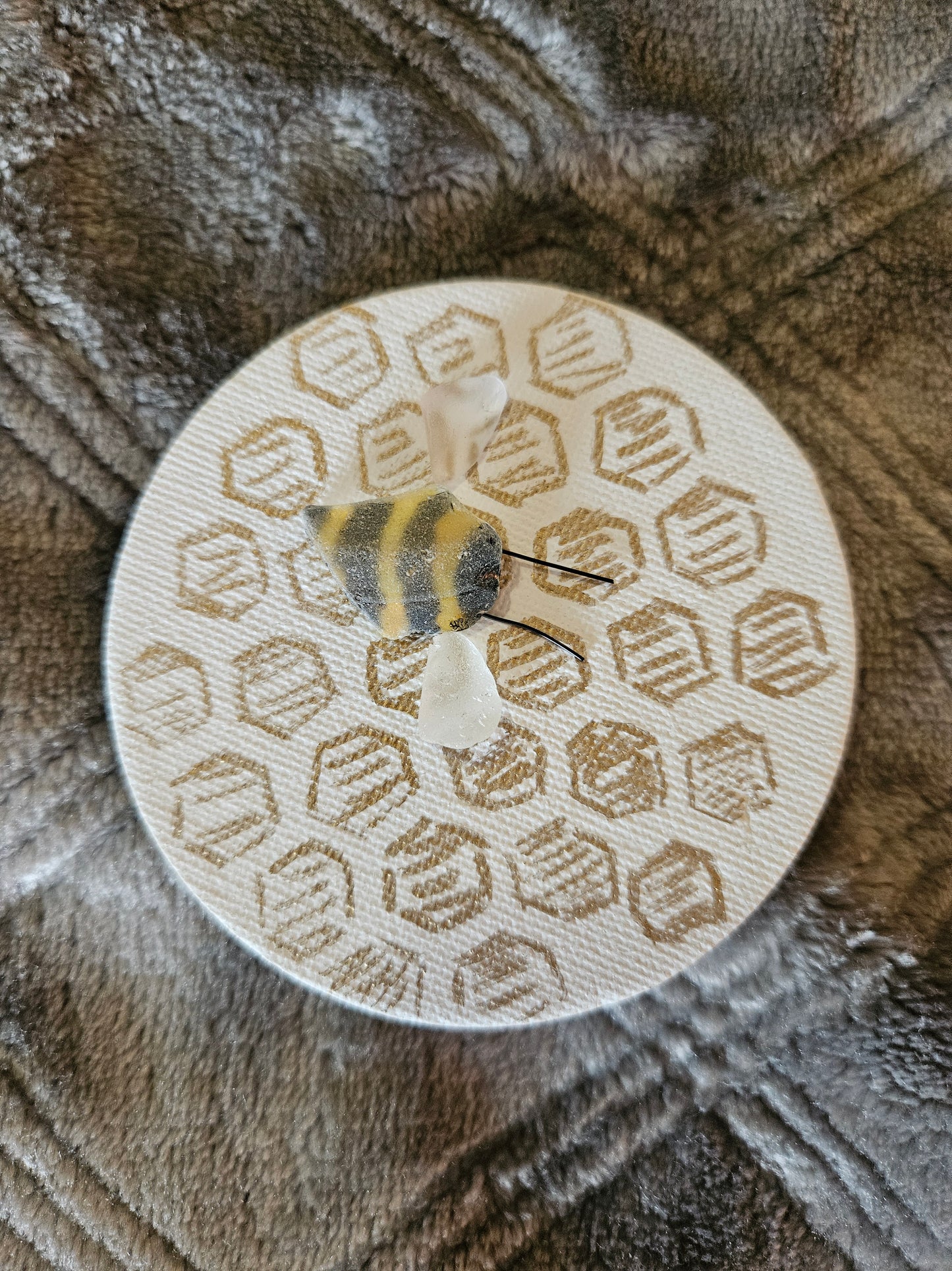 Bee on Honeycomb: Sea Glass Magnet