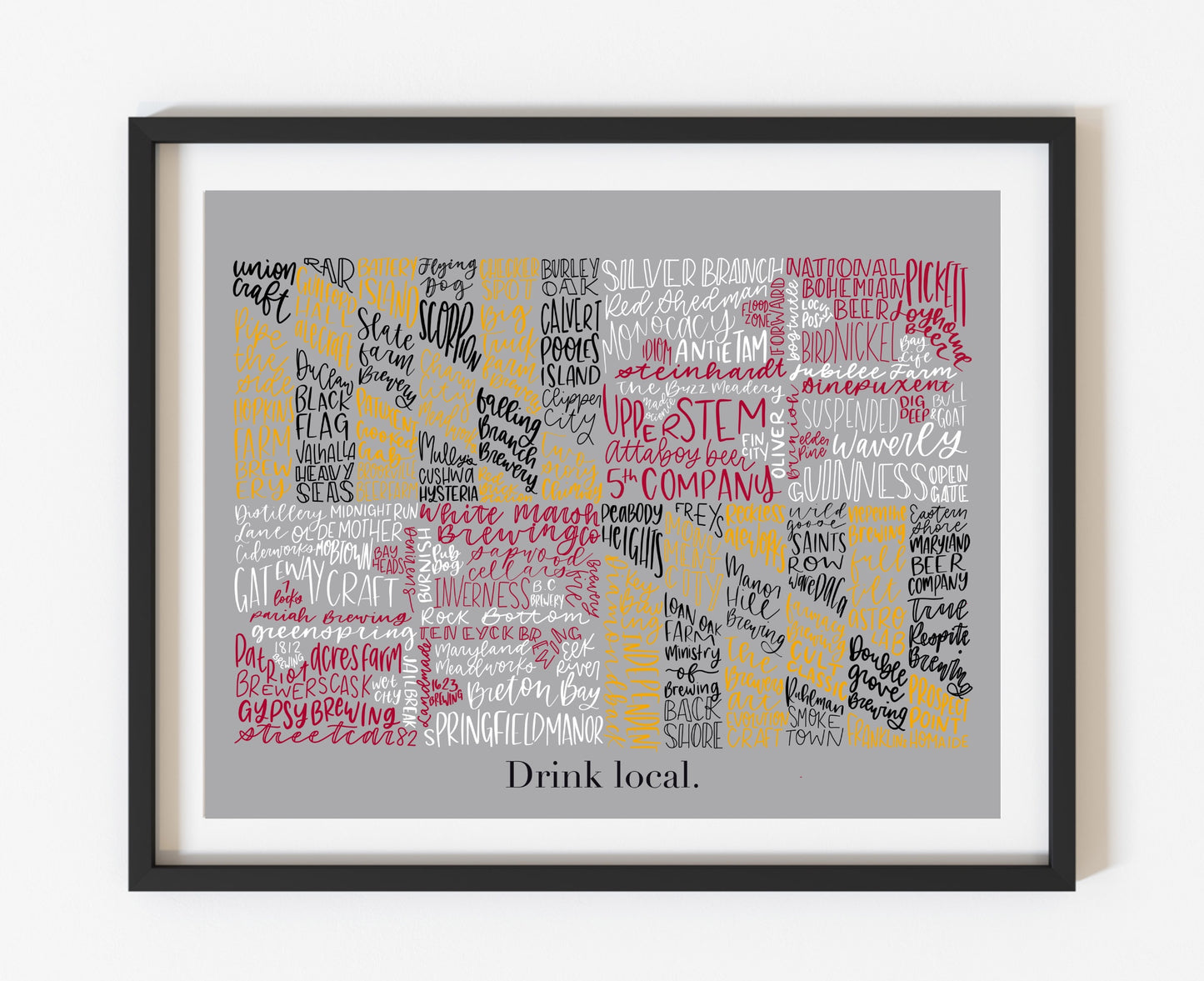 Drink Local Hand Lettered Maryland Flag 11x14 Print