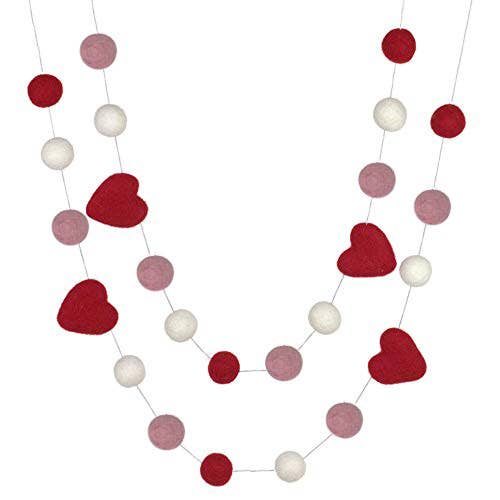Valentine's Day Garland- Red Pink White- Felt Balls & Hearts
