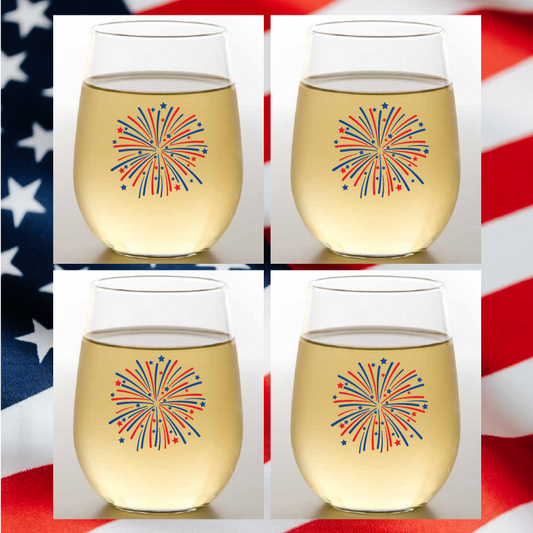 FIREWORKS Shatterproof Stemless Wine Glasses