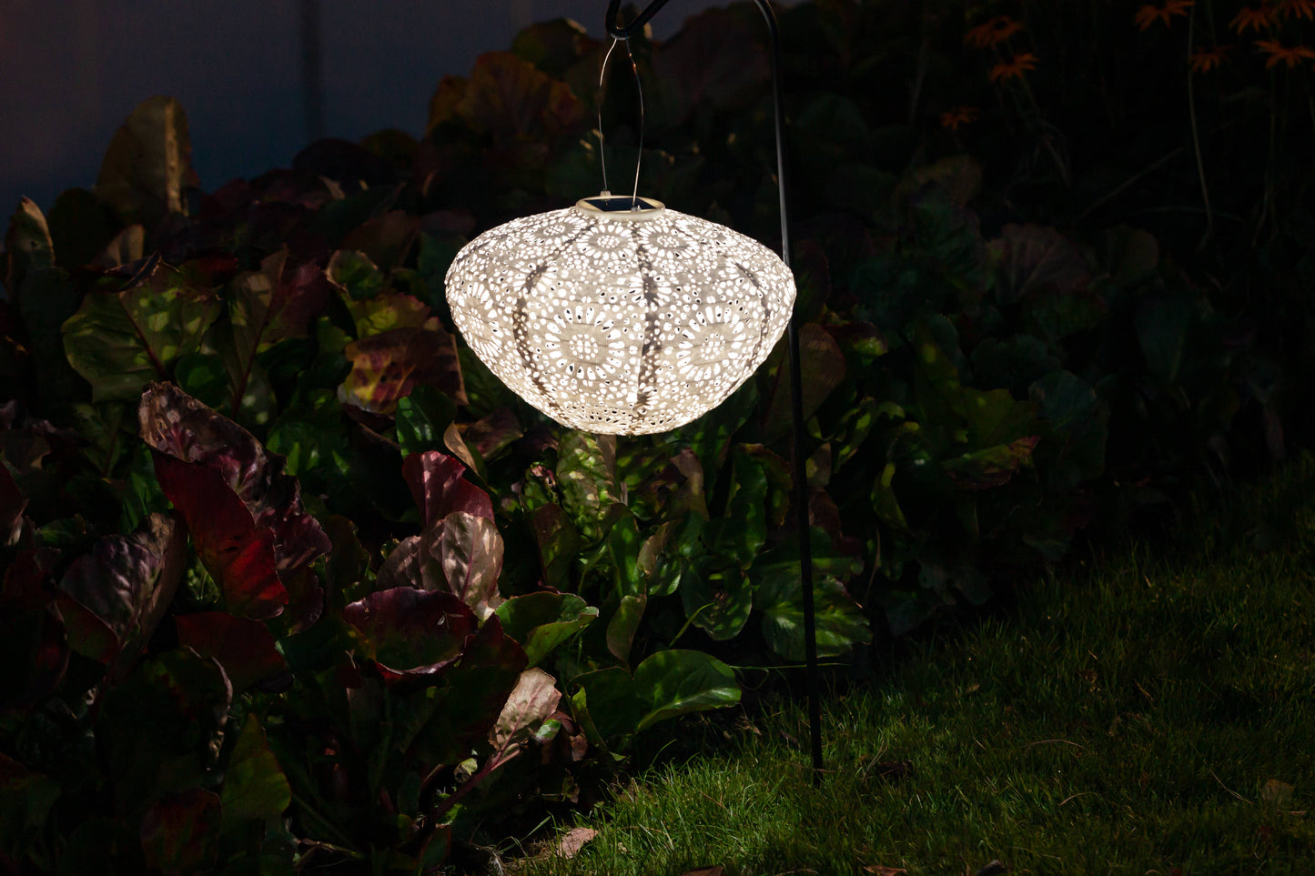 Stella Crown Chantilly Lace 13" Solar Lantern - Porcelain