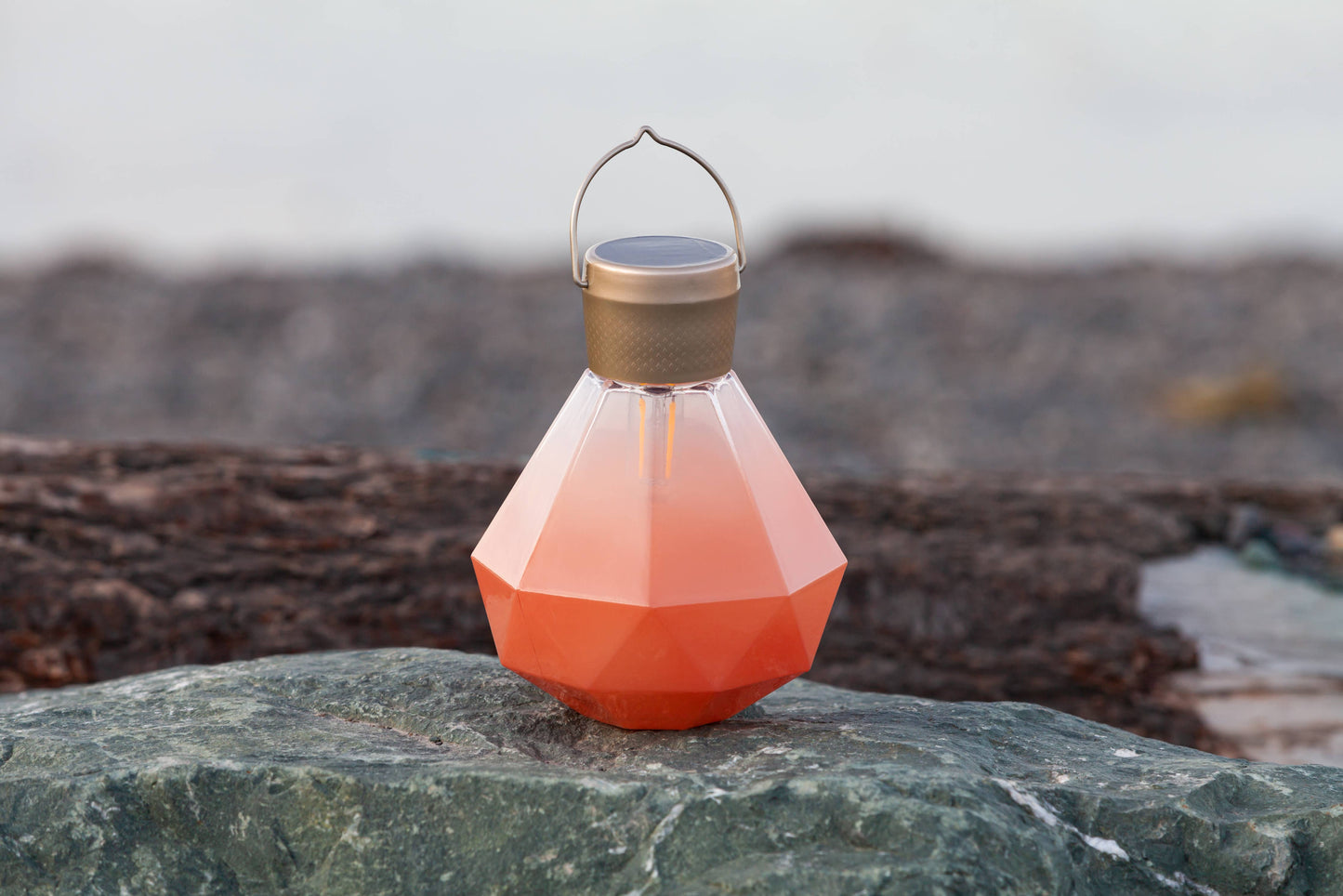 Gem Light - 6.75" Glass Outdoor Solar Lantern - Coral