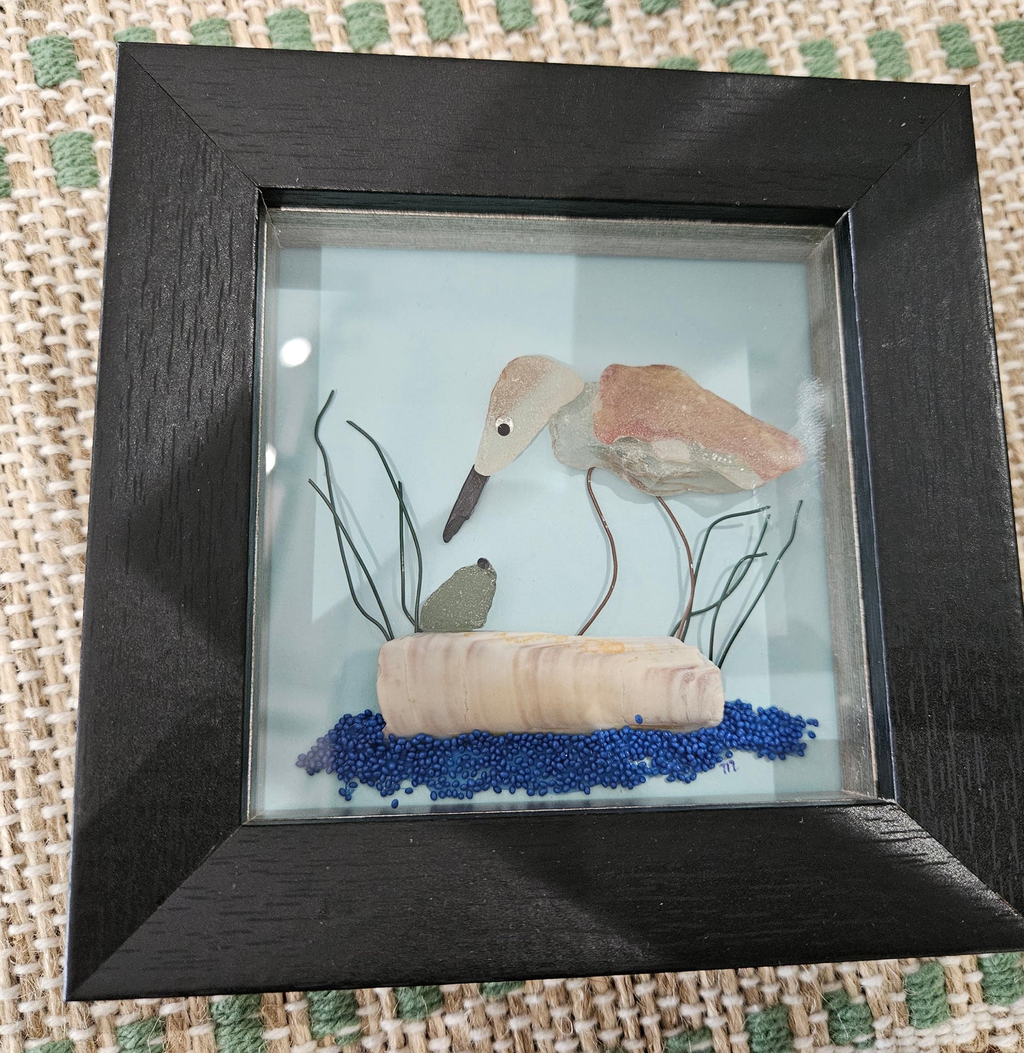 Heron and frog in black shadowbox