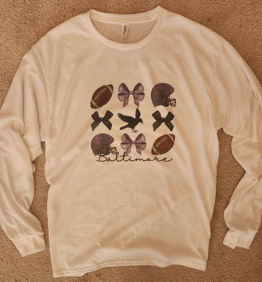 Long sleeve Baltimore football and bow shirt