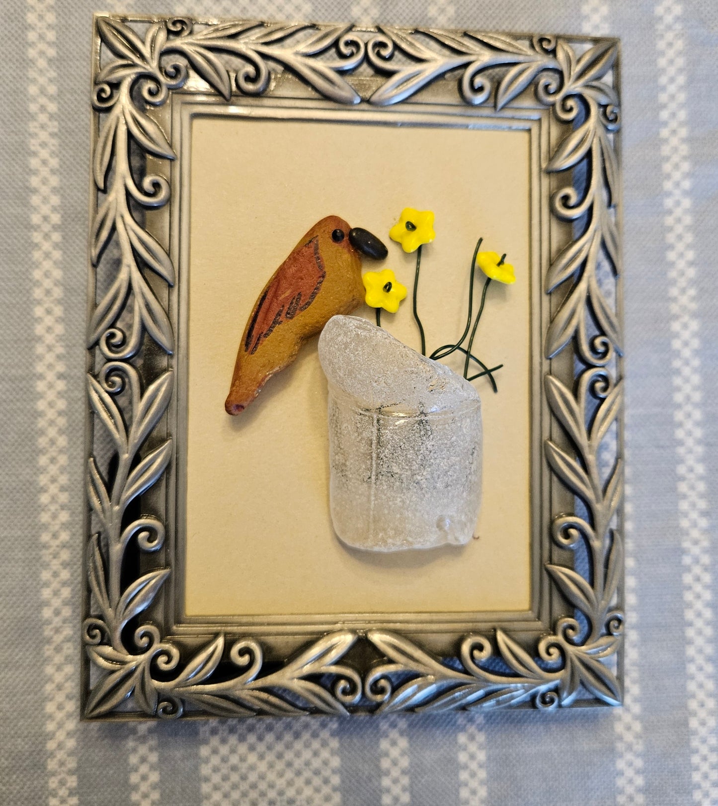 Sea Glass Bird on Vase