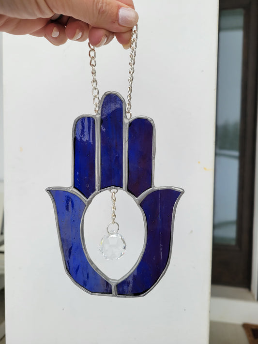 Blue purple Hamsa with crystal