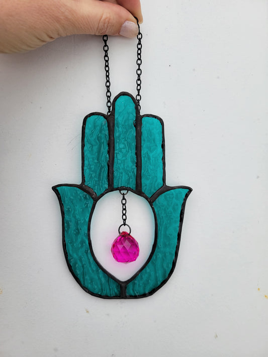 Teal Hamsa with crystal