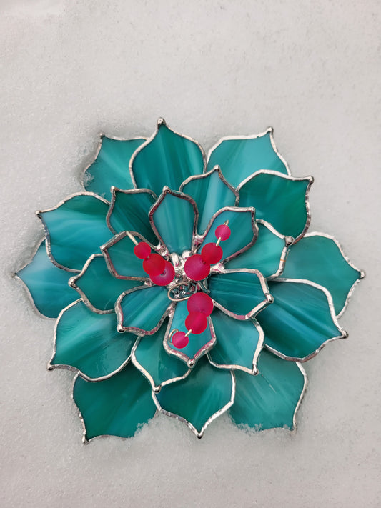 Teal stained glass flower