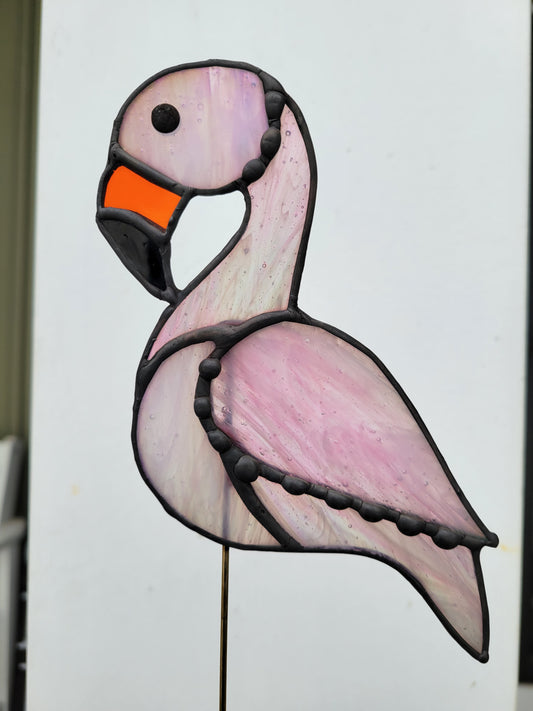 stained glass flamingo plant stake
