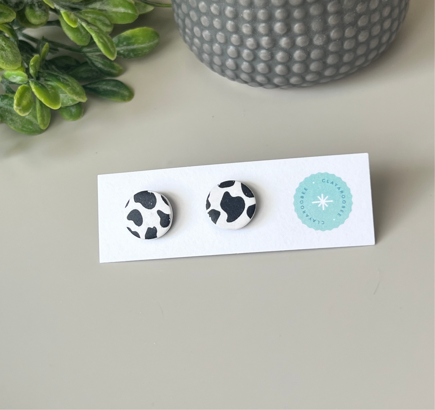 Cow Print Circle Studs