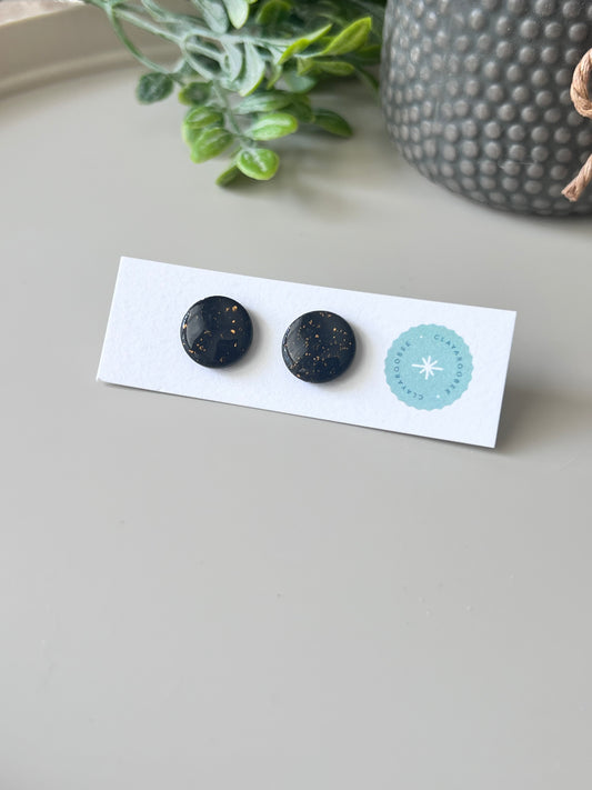 Black Gold Specks Glossy Circle Stud