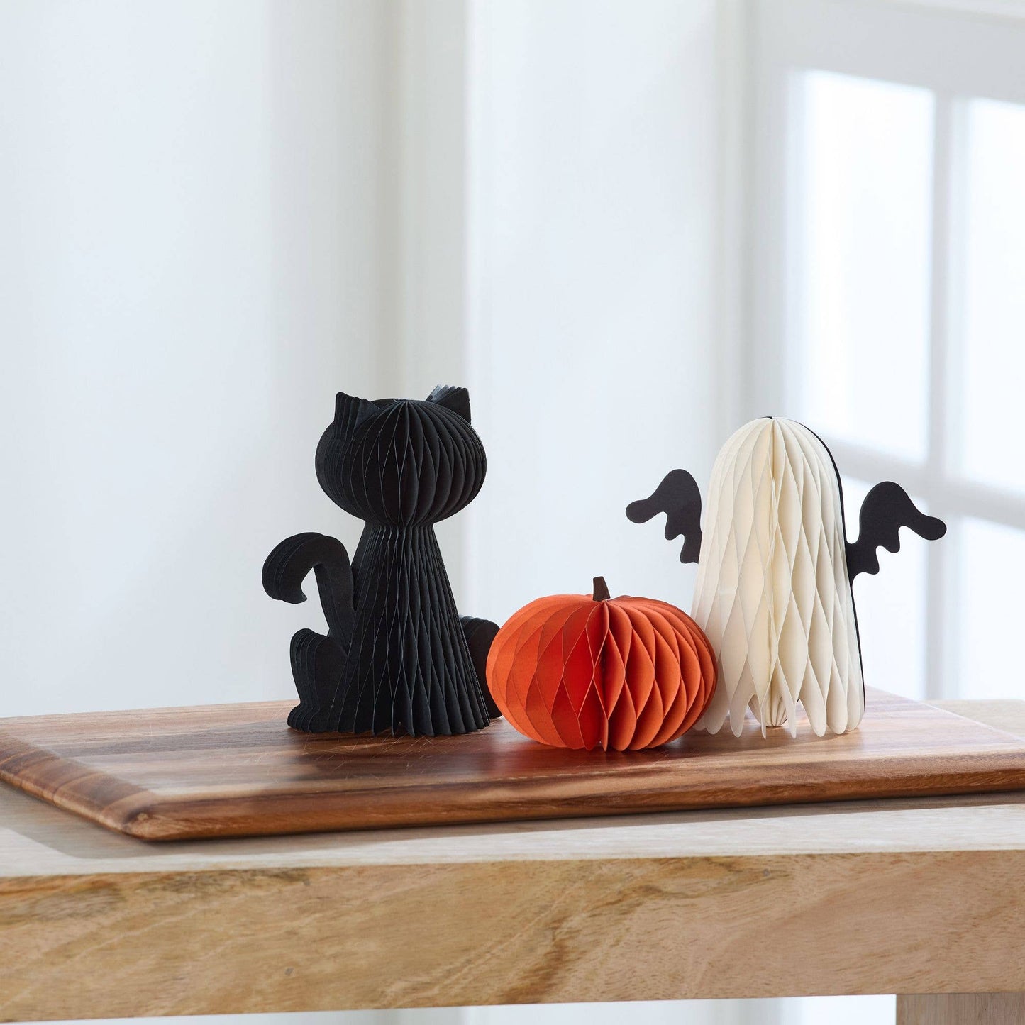 Honeycomb Pumpkin Autumn Shelf Sitter, Halloween Table, Cat