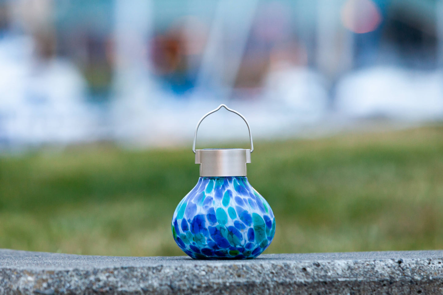 Tea Lantern - 5" Glass Outdoor Solar Lantern - Tidal Blue