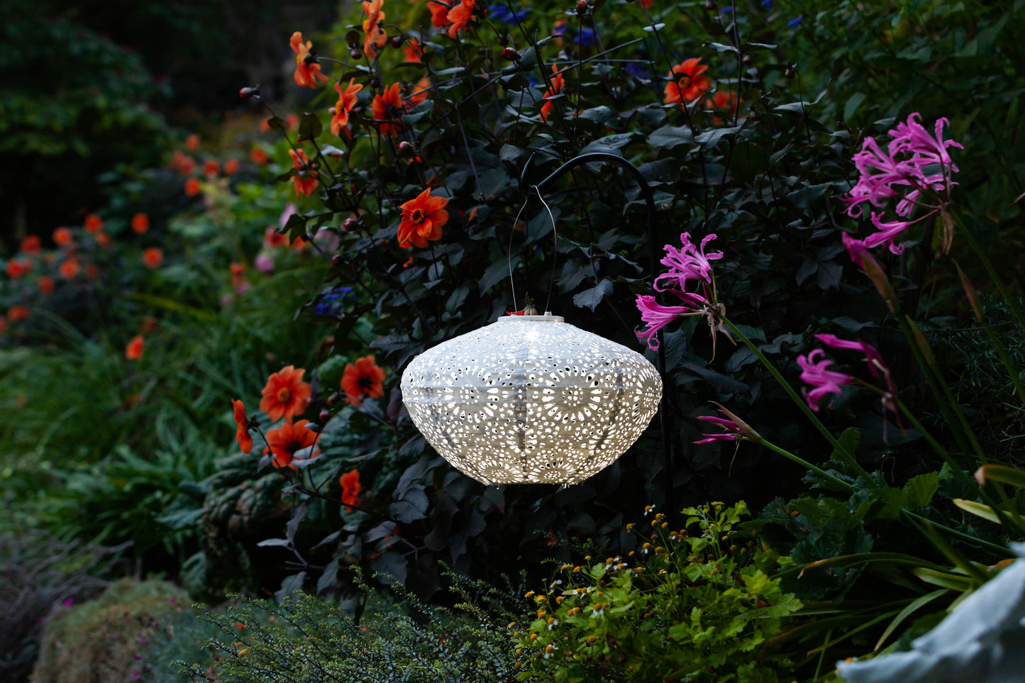 Stella Crown Chantilly Lace 13" Solar Lantern - Porcelain