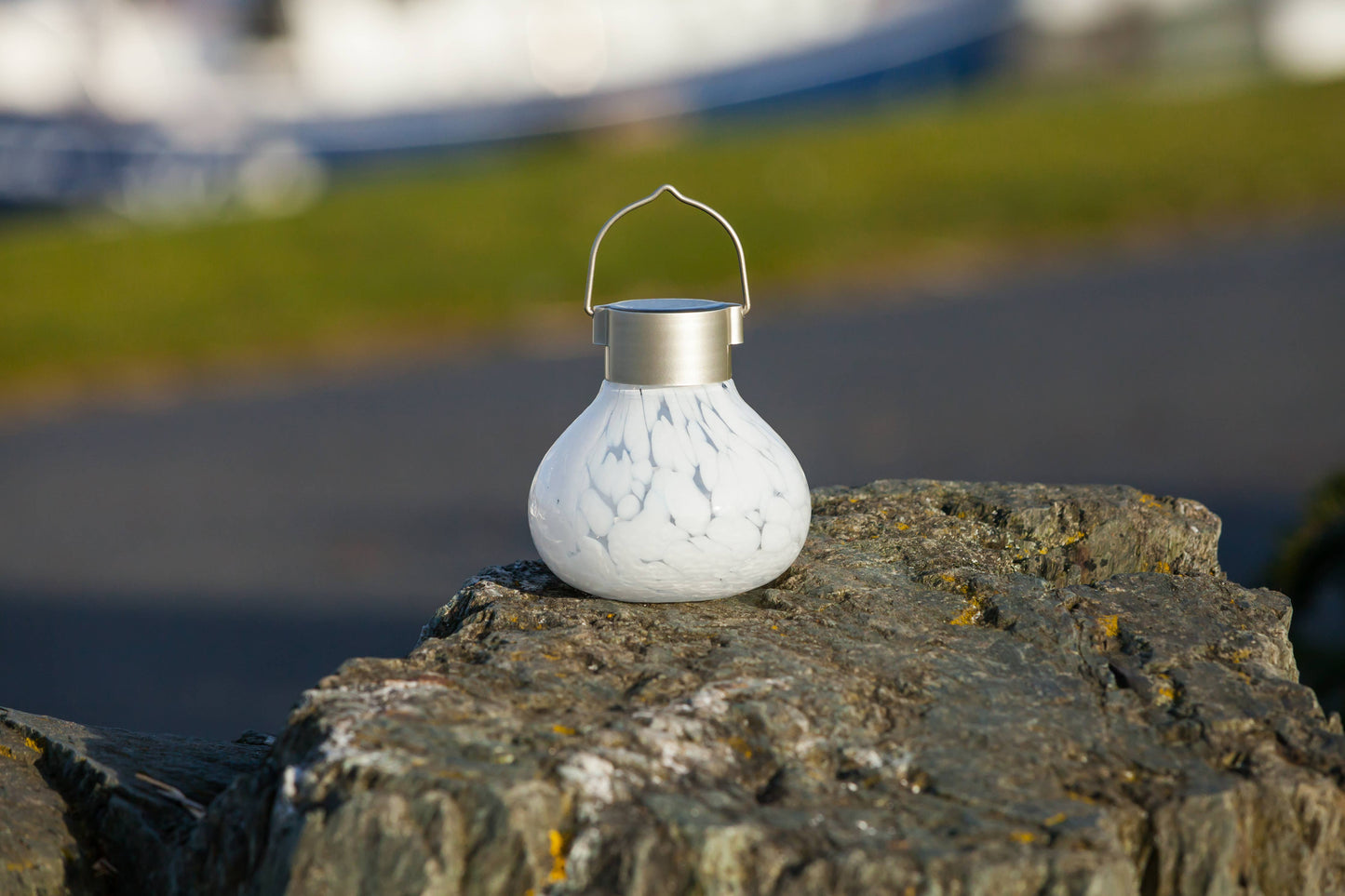 Tea Lantern - 5" Glass Outdoor Solar Lantern - White