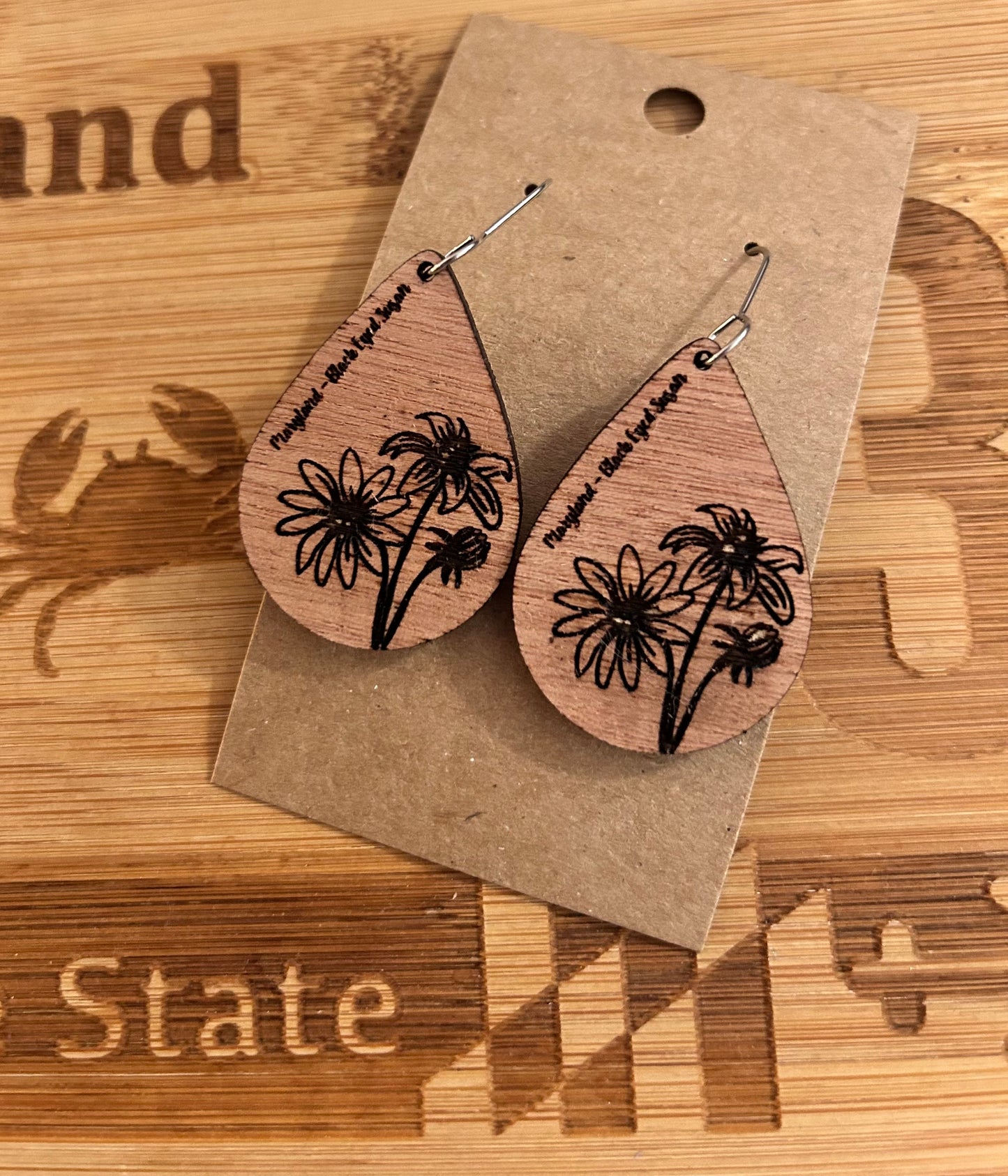 Maryland Black eye Susan lightweight wooden earrings