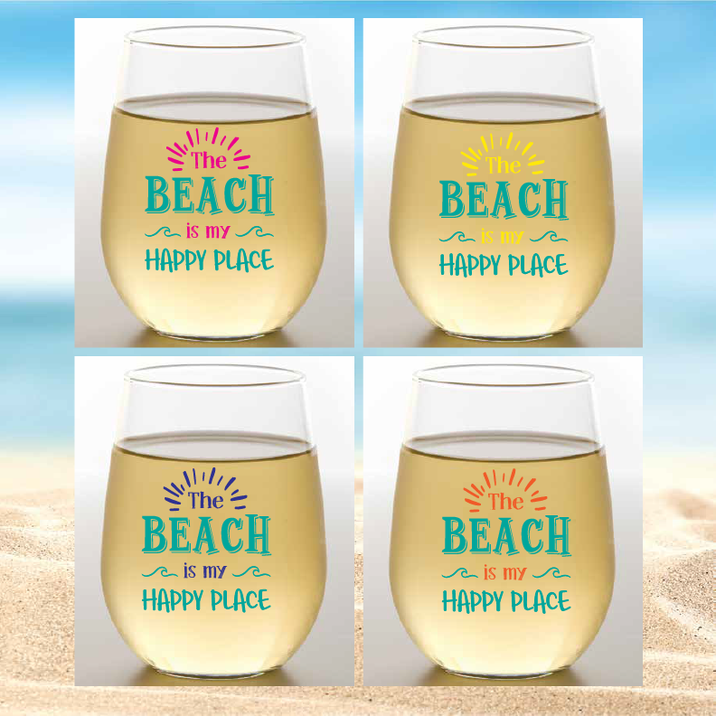 BEACH IS MY HAPPY PLACE Shatterproof Wine Glasses