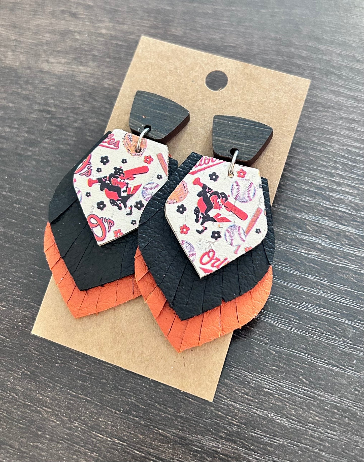 Orioles Bird with Bat Fringe Earrings