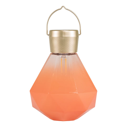 Gem Light - 6.75" Glass Outdoor Solar Lantern - Coral