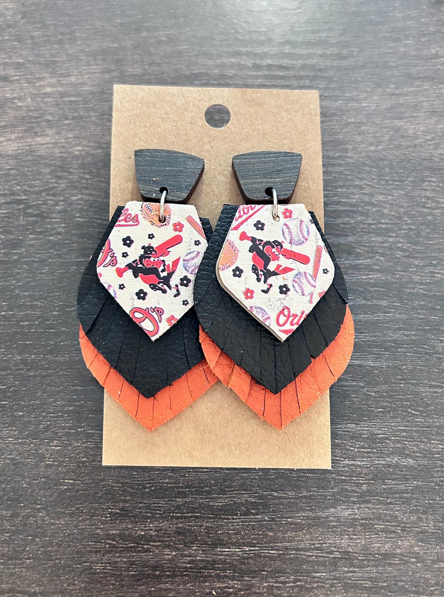 Orioles Bird with Bat Fringe Earrings