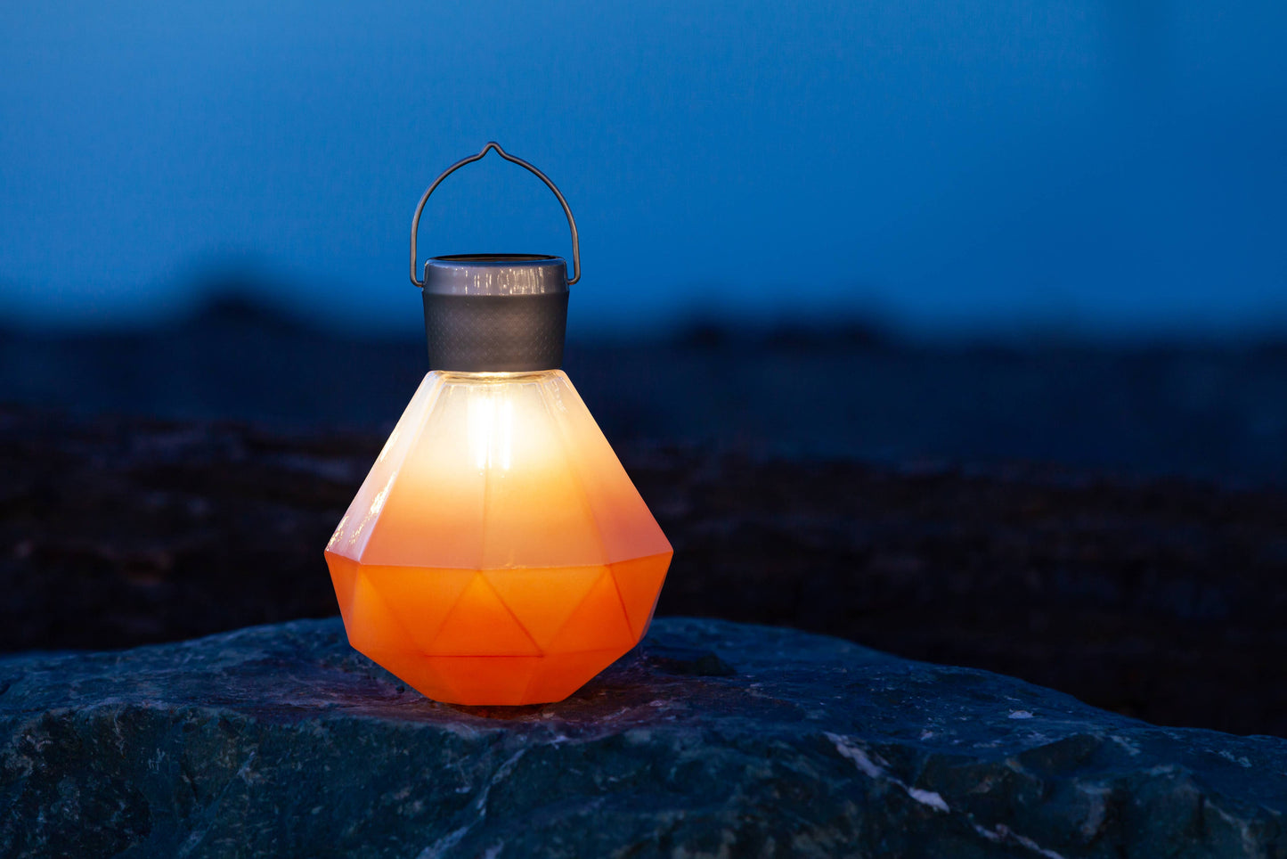 Gem Light - 6.75" Glass Outdoor Solar Lantern - Coral