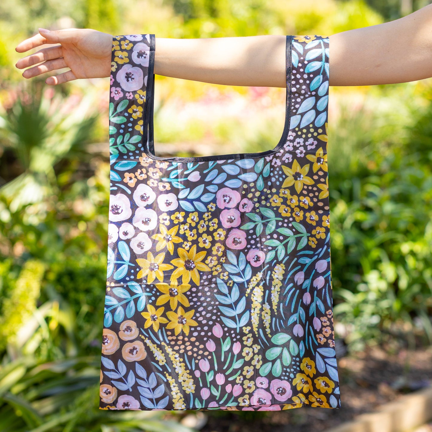 Black Floral Reusable Bag