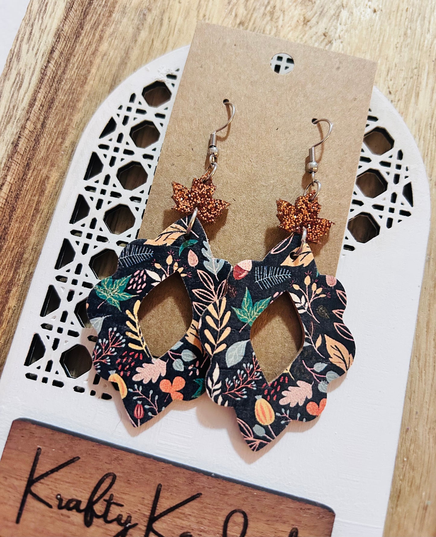 Blue with Fall leaf dangle earrings