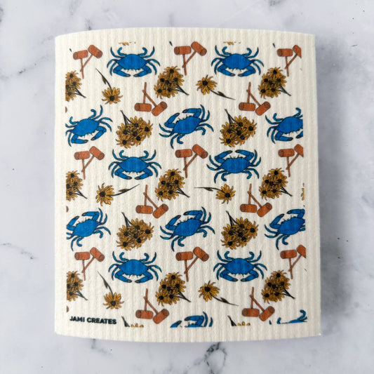 Maryland Crab Feast Patterned Swedish Dish Cloth