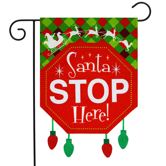 Santa Stop Here Burlap Garden Flag