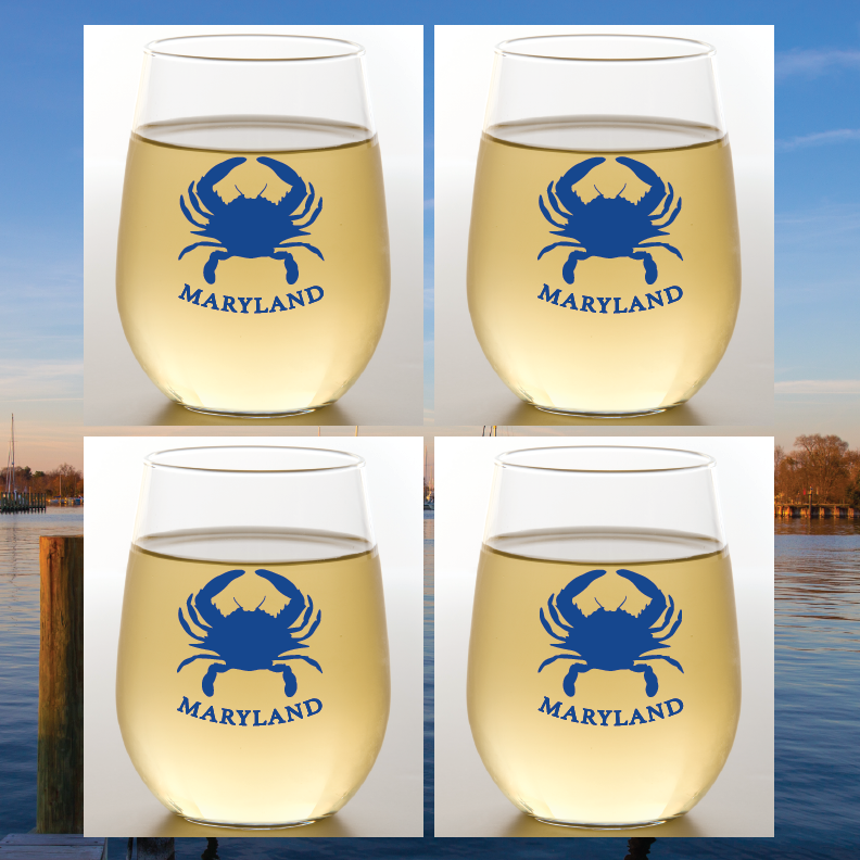 MARYLAND BLUE CRAB Shatterproof Wine Glasses