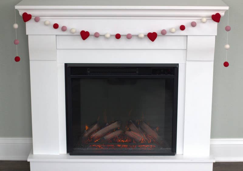 Valentine's Day Garland- Red Pink White- Felt Balls & Hearts