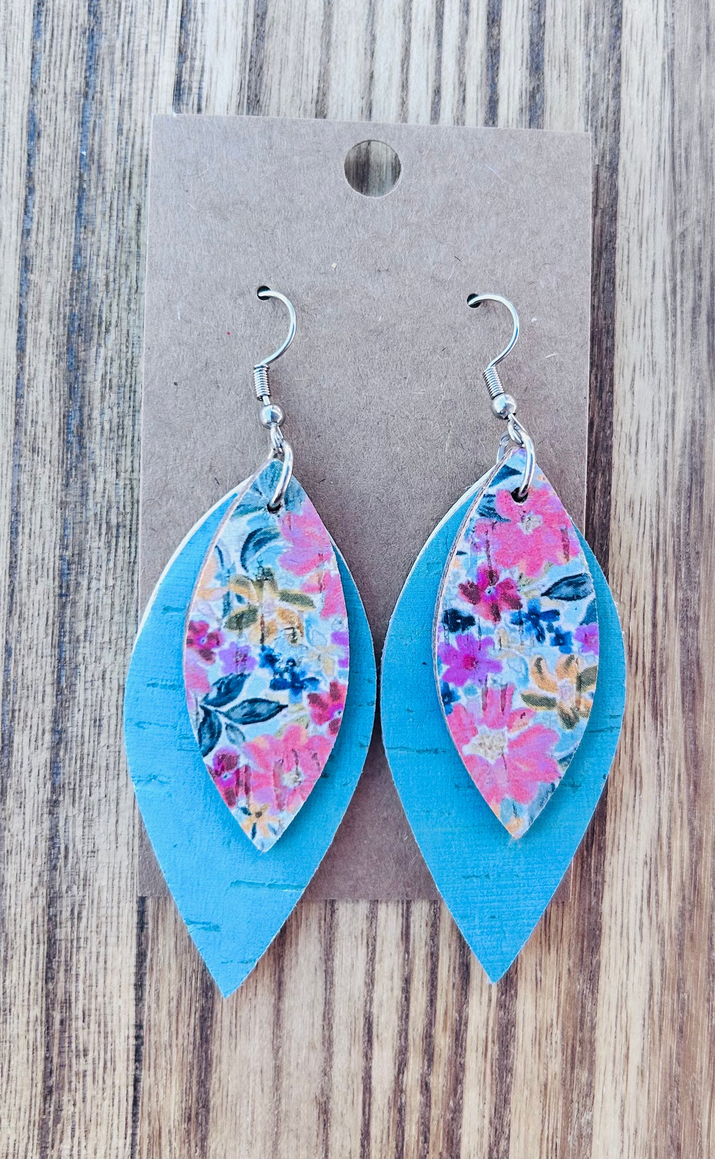 Floral Pattern with Blue Layered Dangle Earrings