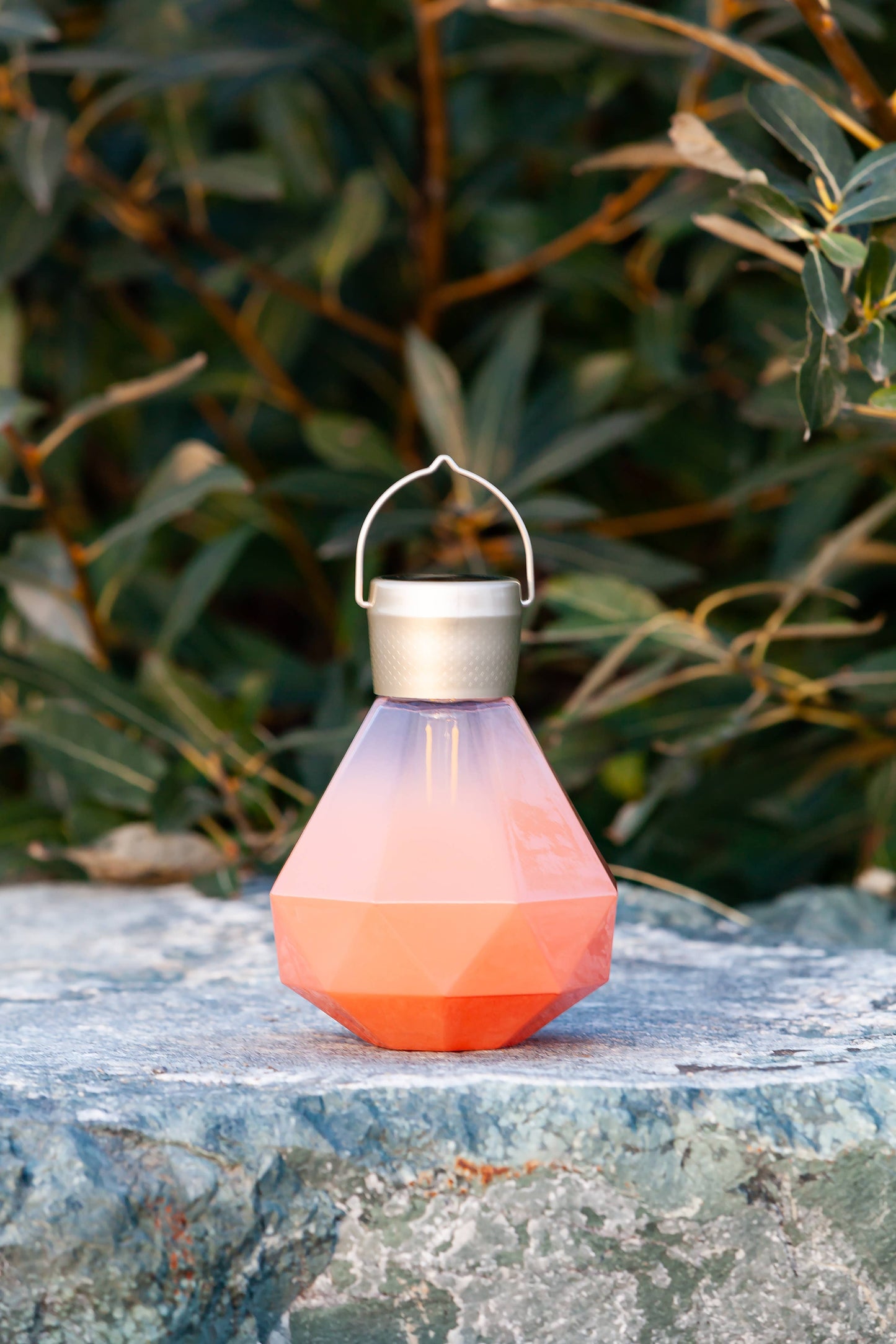 Gem Light - 6.75" Glass Outdoor Solar Lantern - Coral