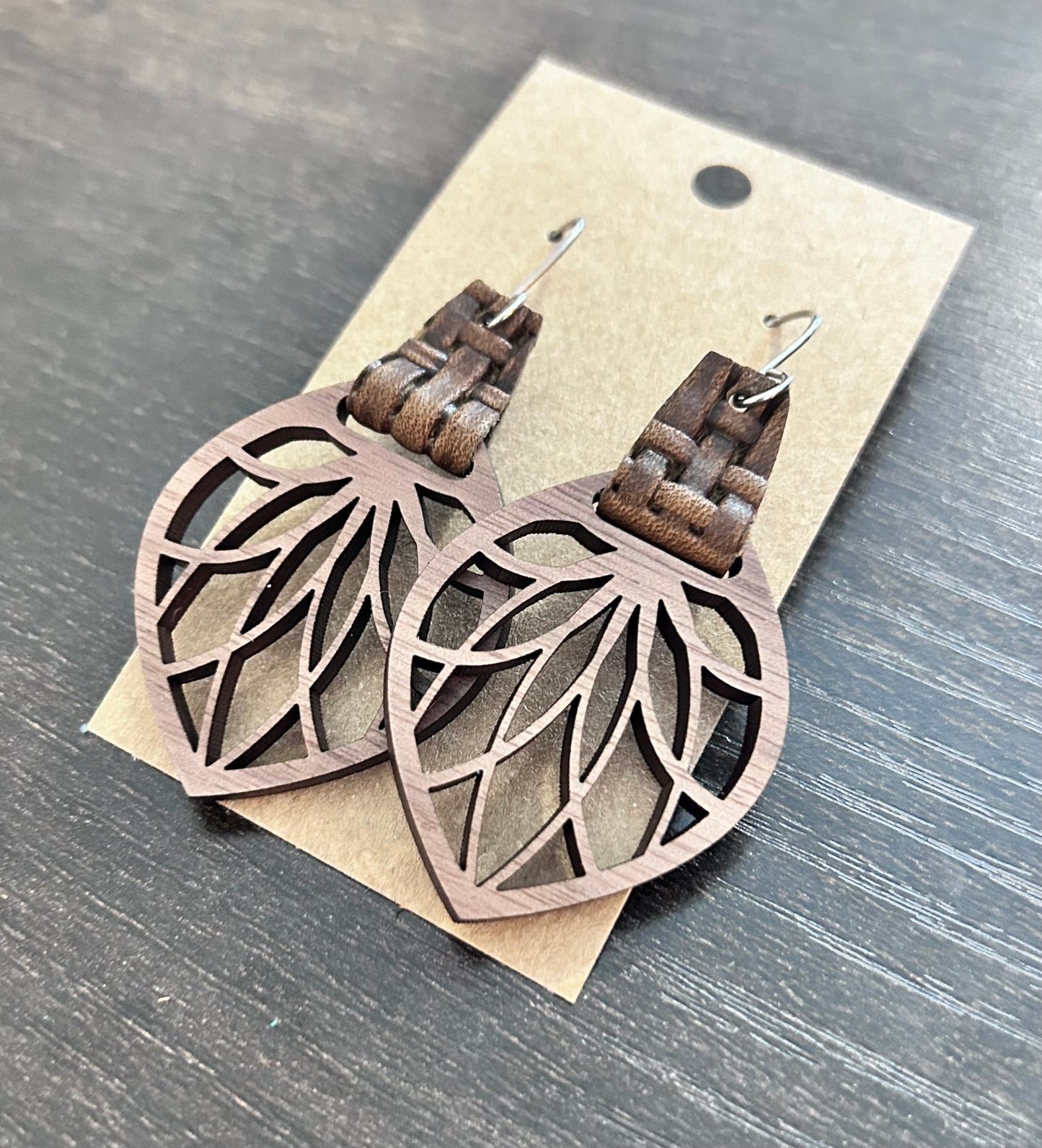 Wooden Hoop Earrings with Brown