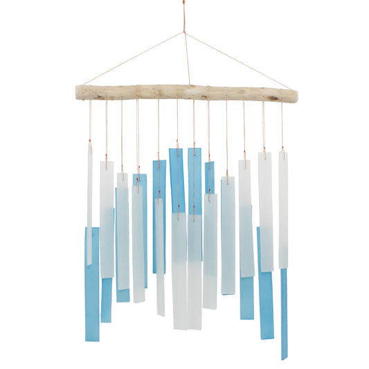 Light Blue and White Skyline Tumbled Glass Wind Chime
