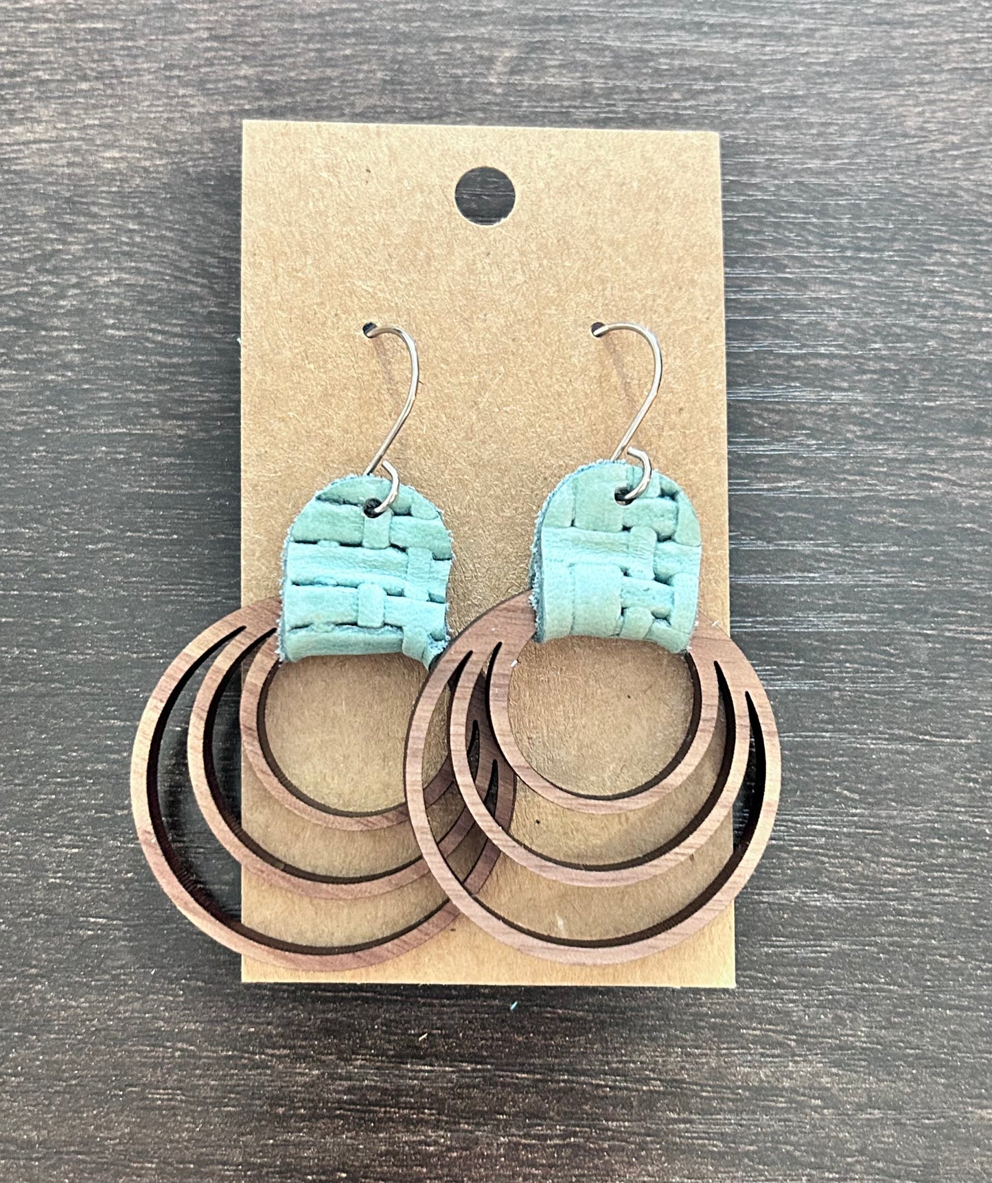 Wooden Hoop Earrings with Blue