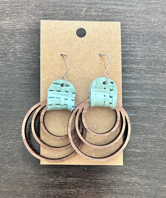 Wooden Hoop Earrings with Blue