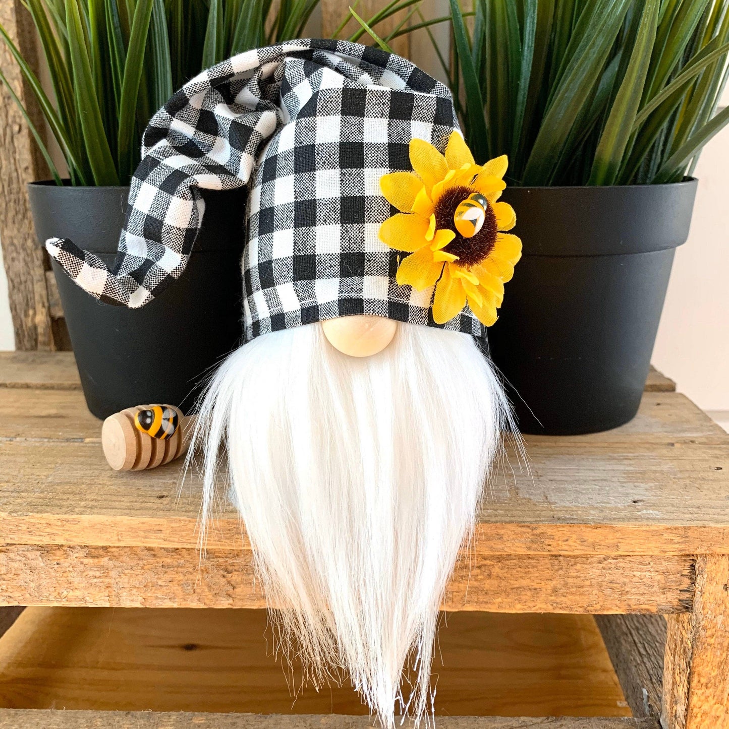 6" Mini Sunflower Check Gnome, Boy Or Girl