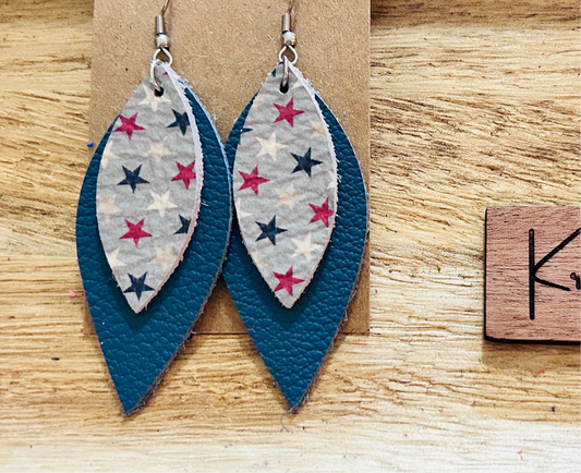 Colored stars with blue second layer Dangle Earrings
