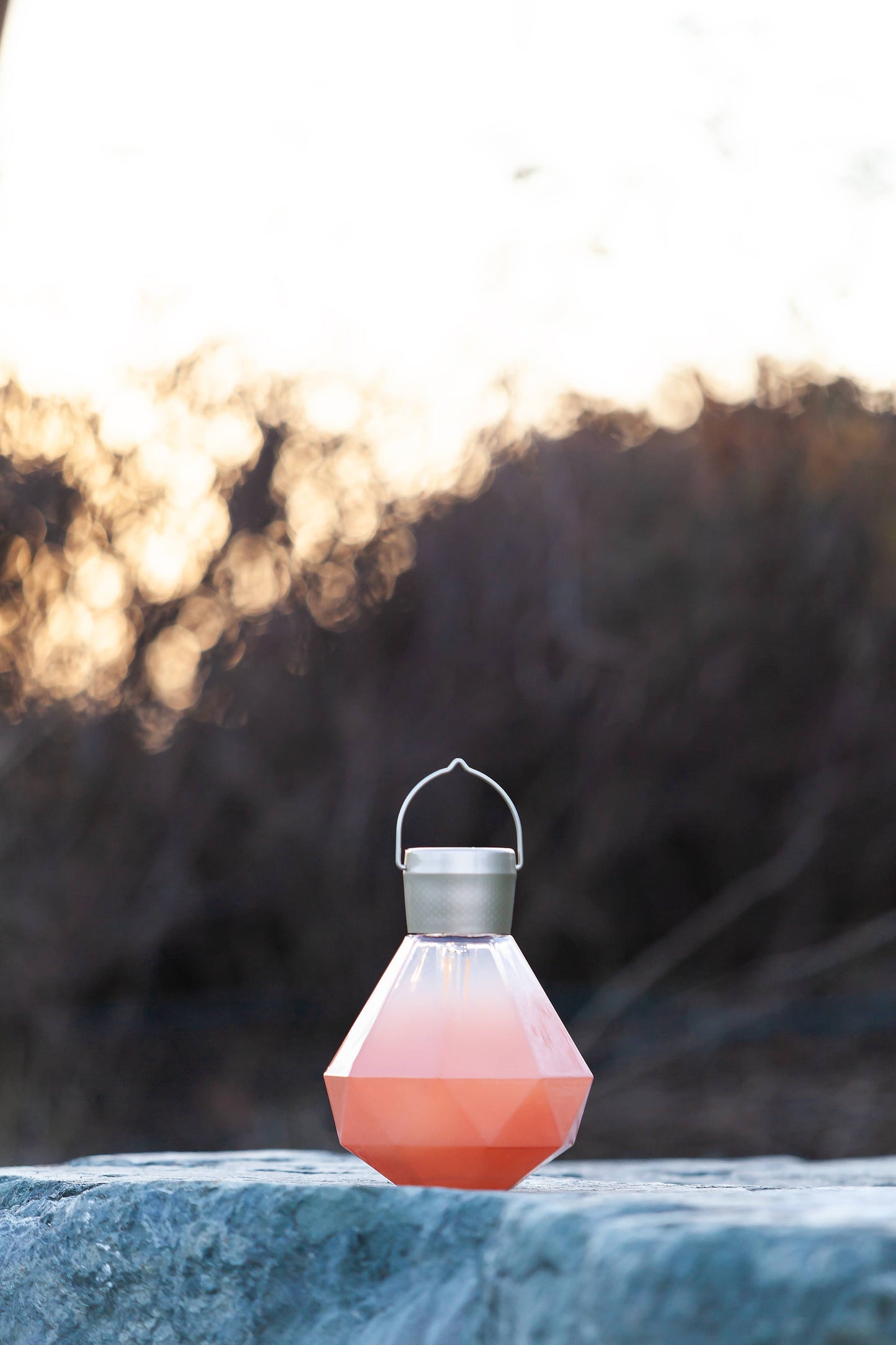 Gem Light - 6.75" Glass Outdoor Solar Lantern - Coral