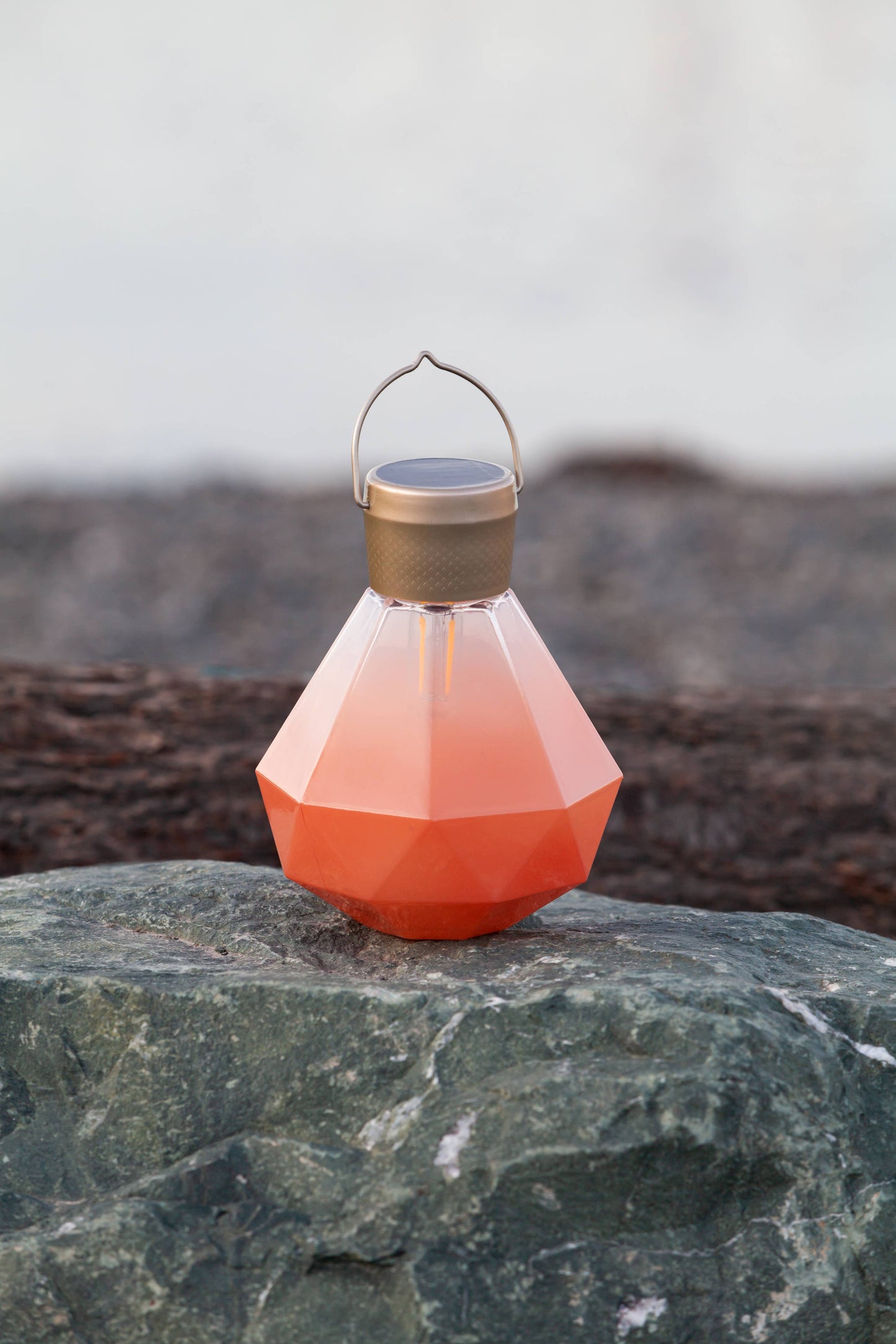 Gem Light - 6.75" Glass Outdoor Solar Lantern - Coral