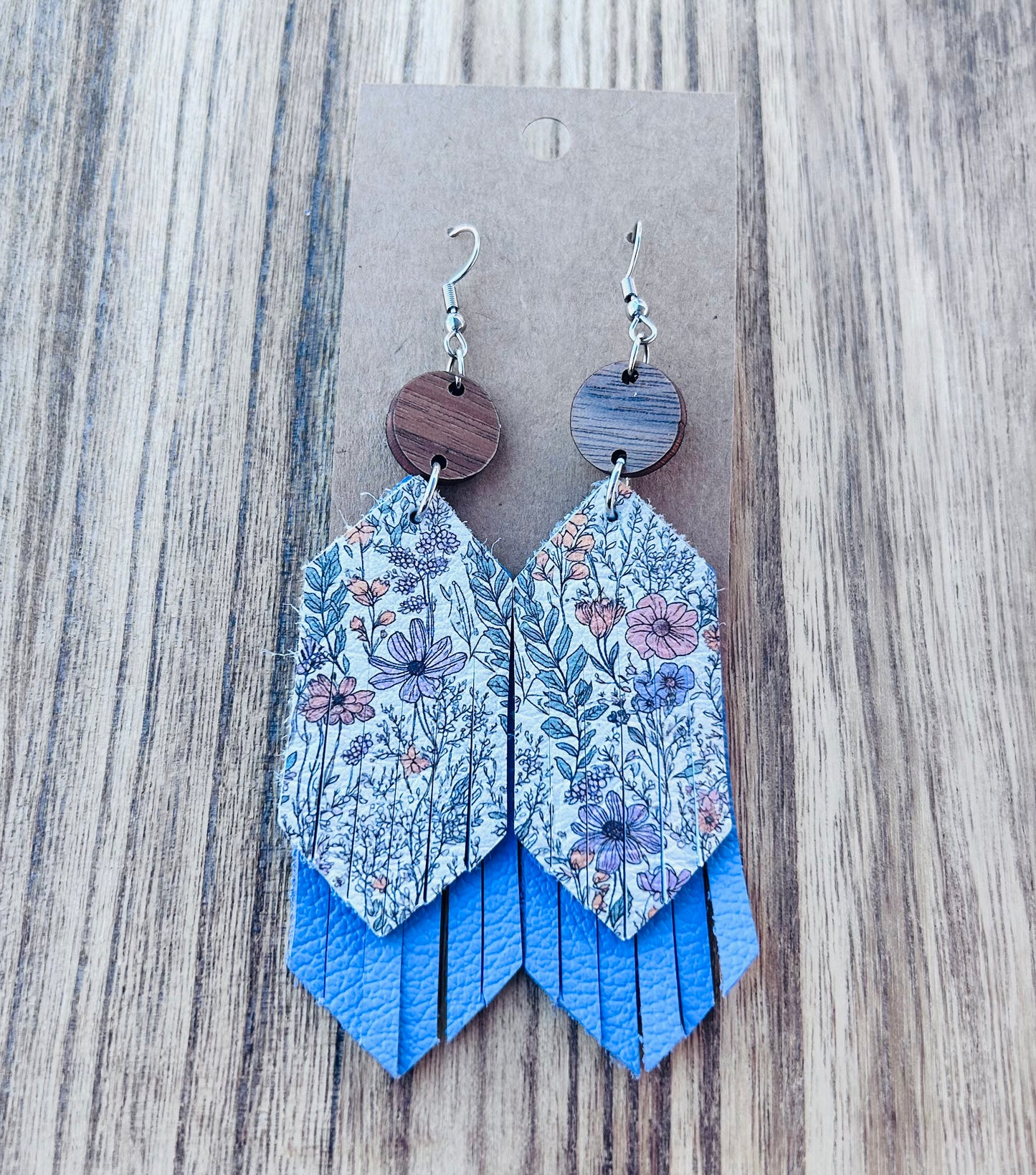 Purple Spring fringe leather earrings