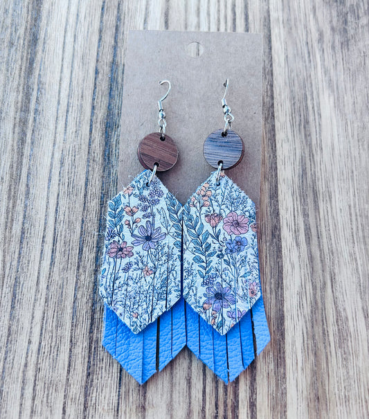 Purple Spring fringe leather earrings