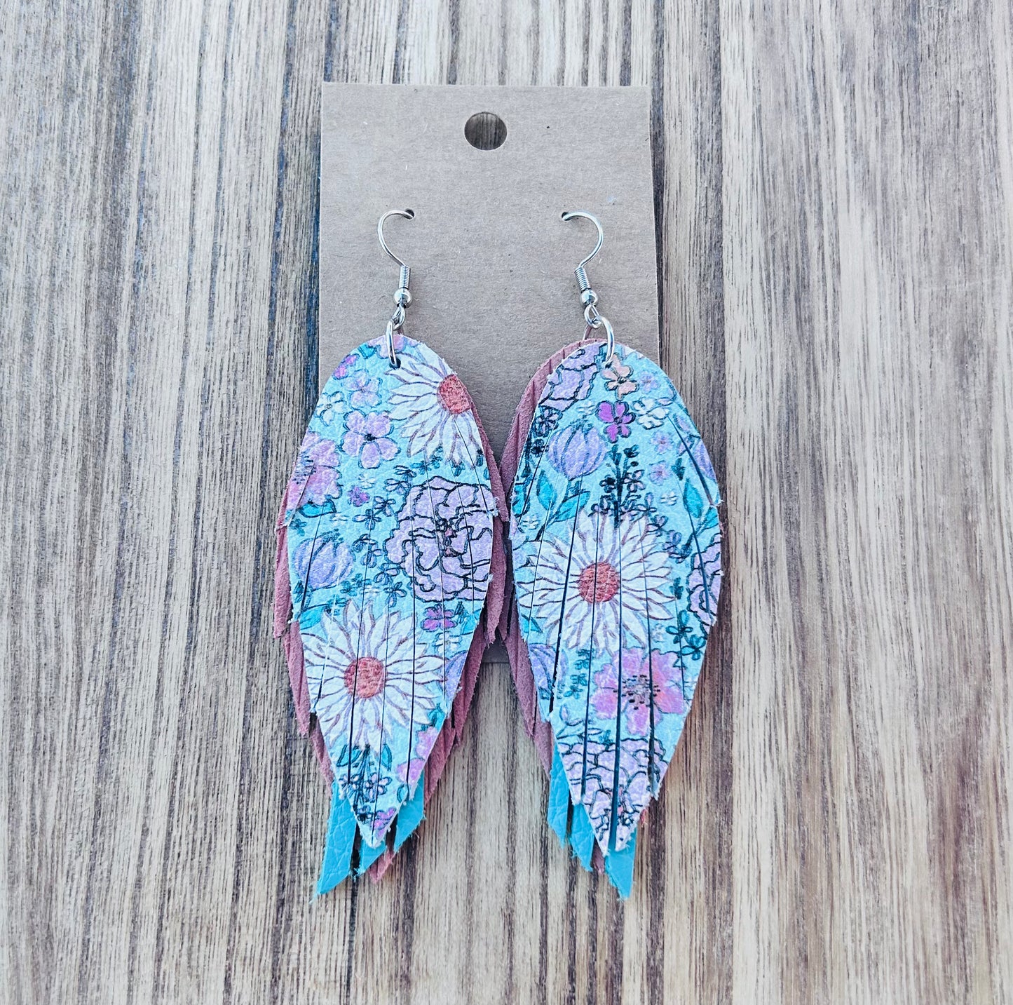 Floral Pattern Fringe Leaf Layered Long Dangle Earrings