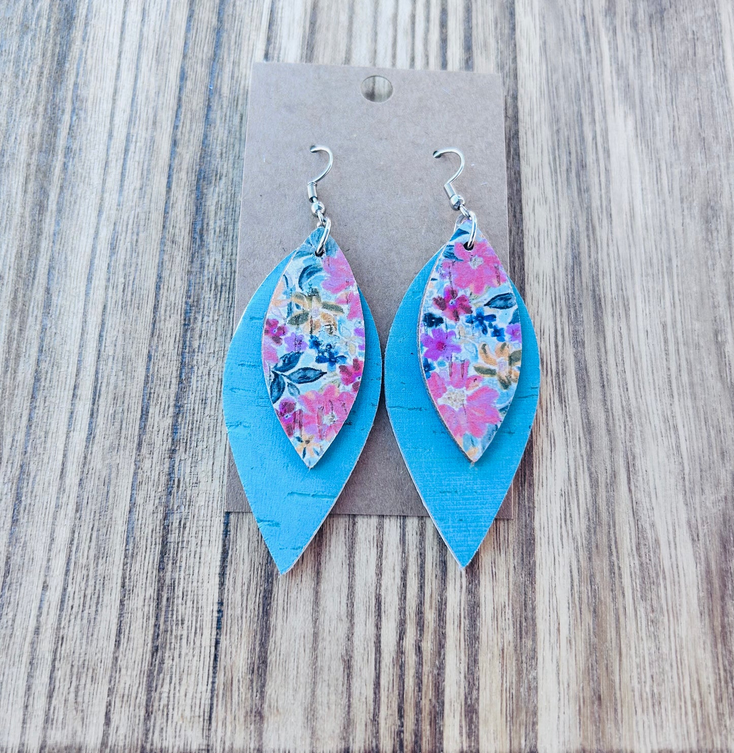Floral Pattern with Blue Layered Dangle Earrings