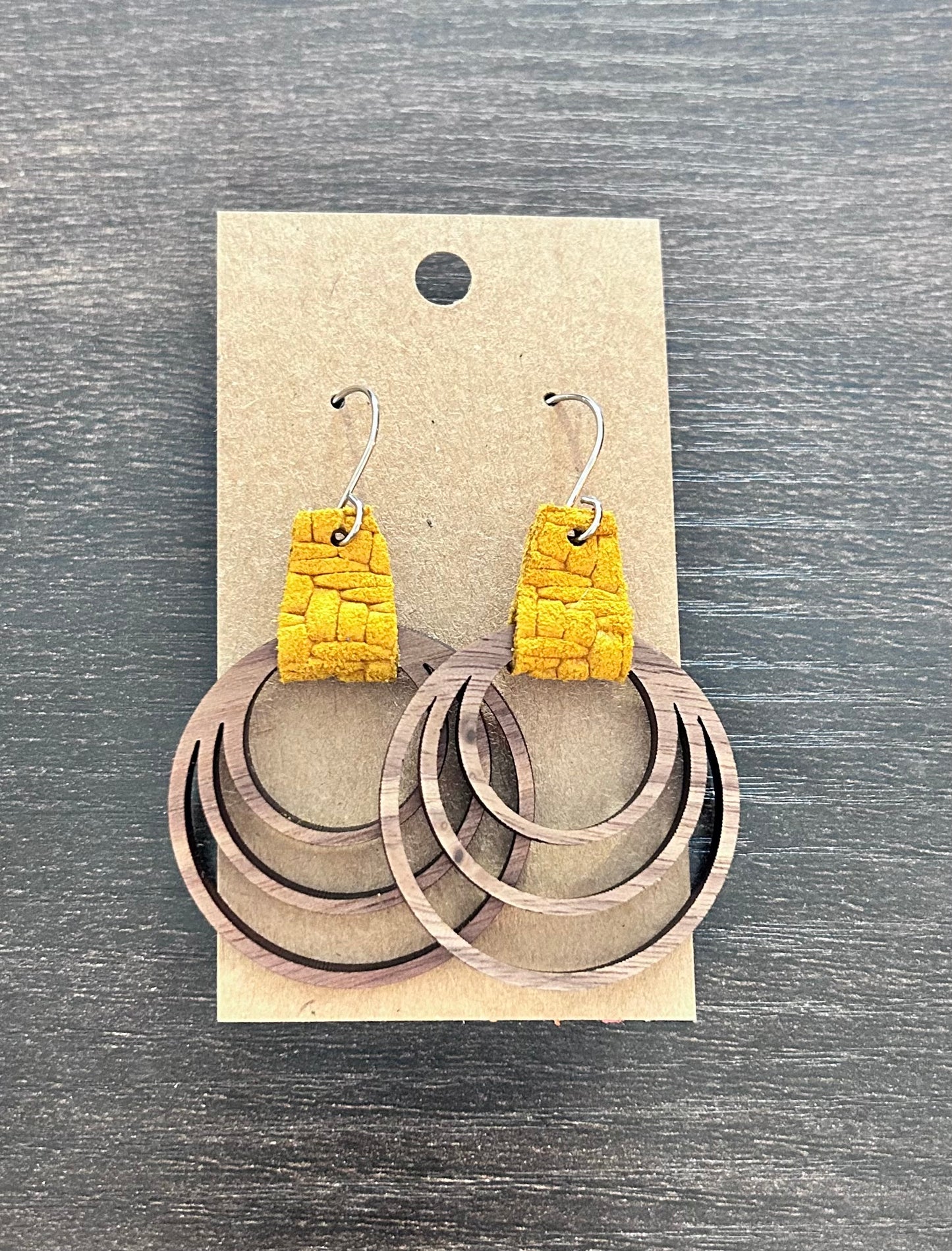 Wooden Hoop Earrings with Yellow