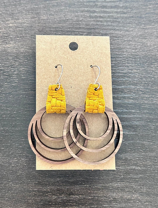 Wooden Hoop Earrings with Yellow