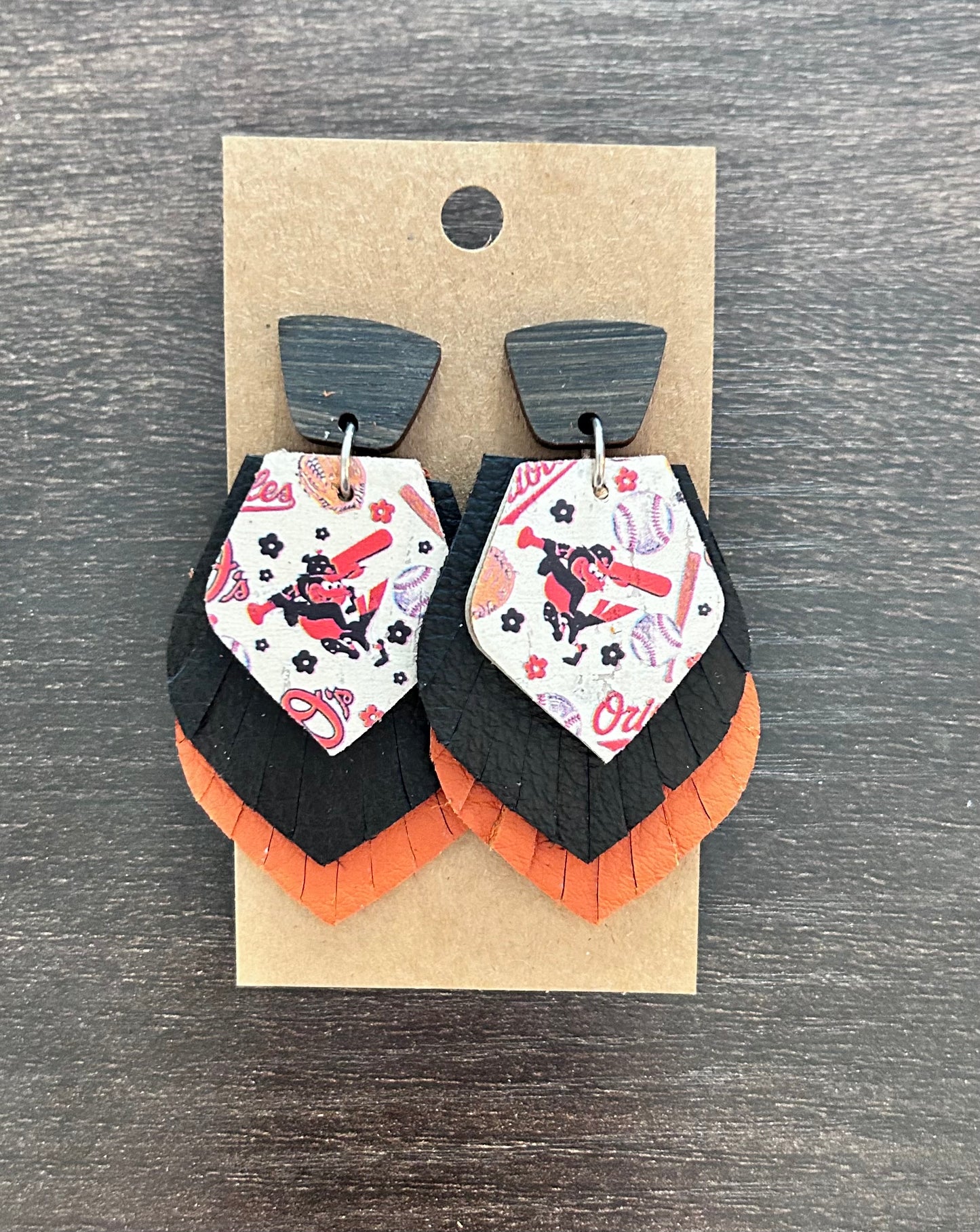 Orioles Bird with Bat Fringe Earrings